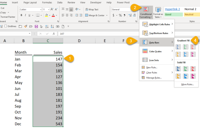 Excel Tip - Create in-cell bar with conditional formatting
